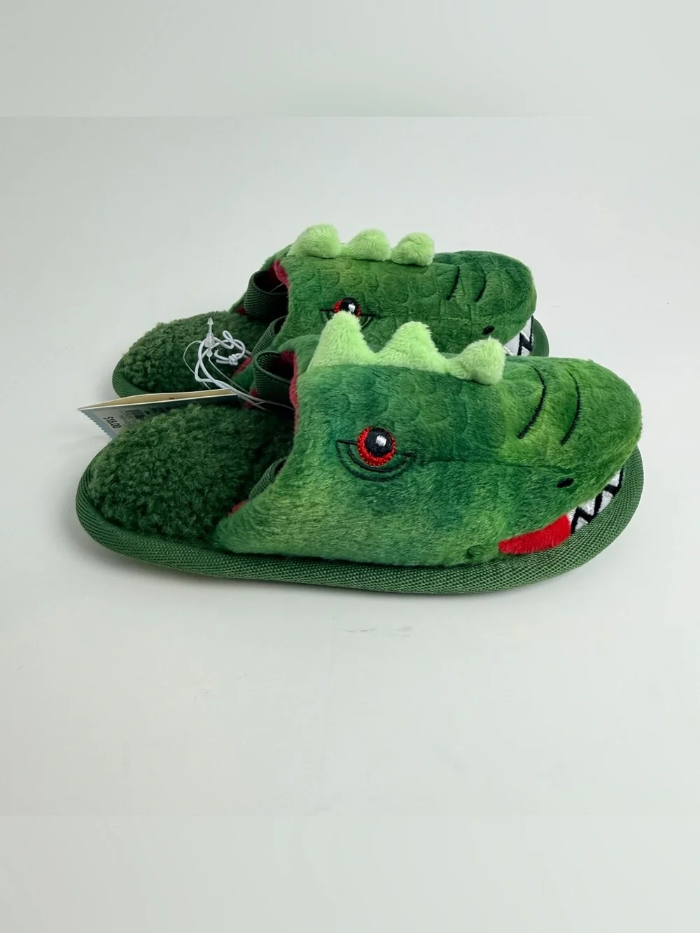 Cat & Jack Green Plush Crocodile Kids Slippers